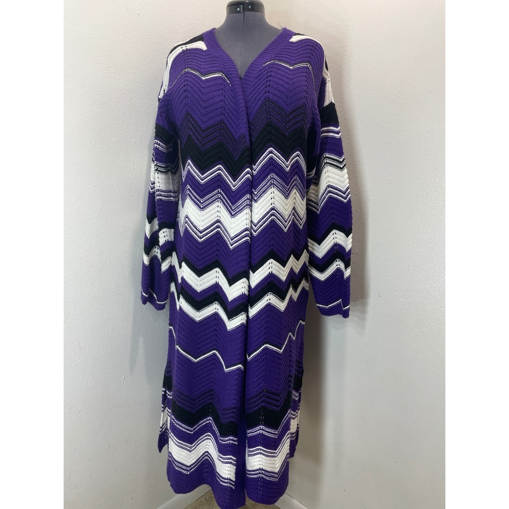 Ashley Stewart Purple Chevron Knit Maxi Duster Cardigan Size 22/24 Sweater
